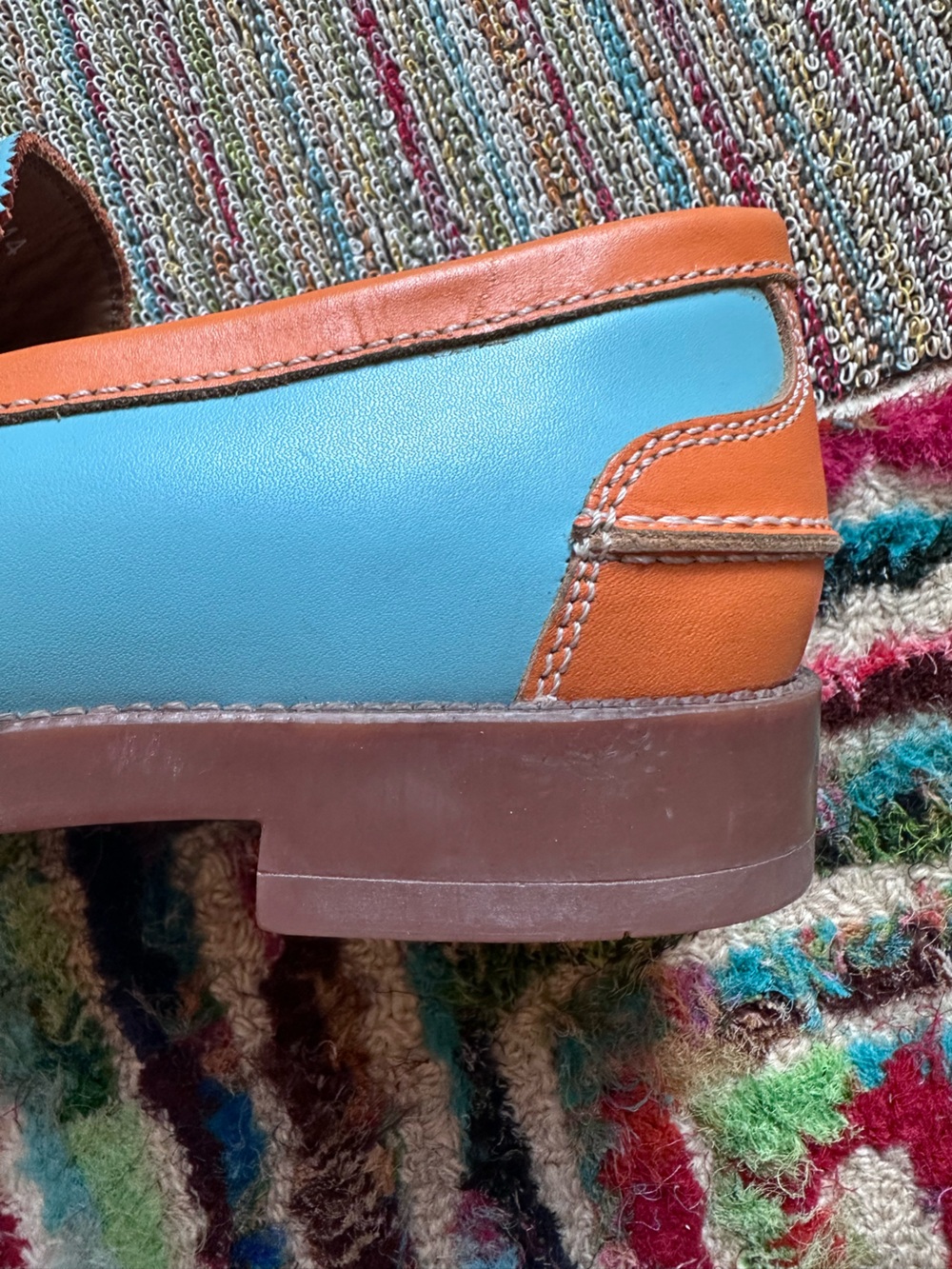 Fluevog LIKE NEW Professionals Buyer blue/orange comfy penny loafer-10 (fit 10.5 - Picture 14 of 16